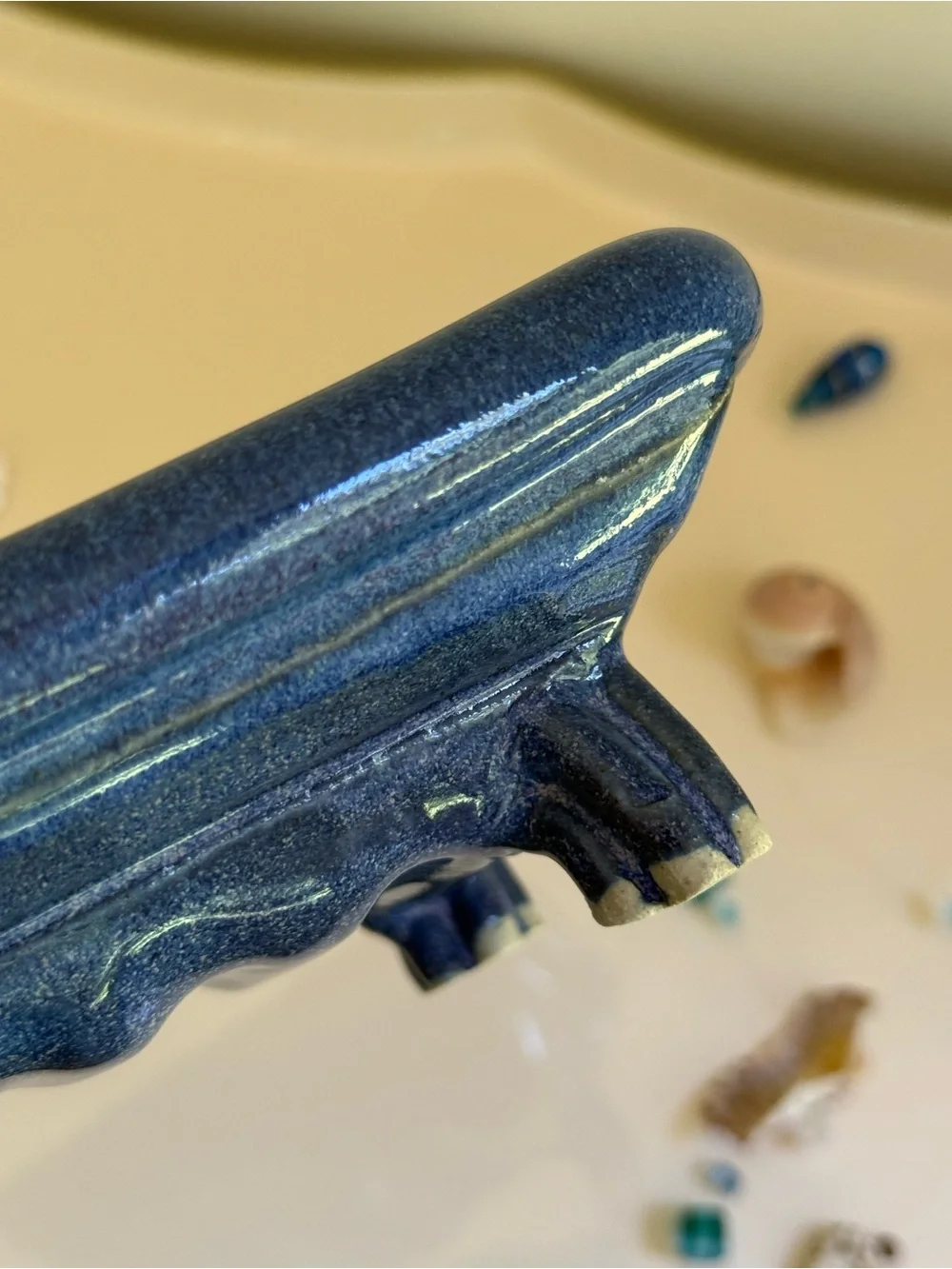 Handmade Studio Art Pottery Blue Soap Dish with Raised Feet